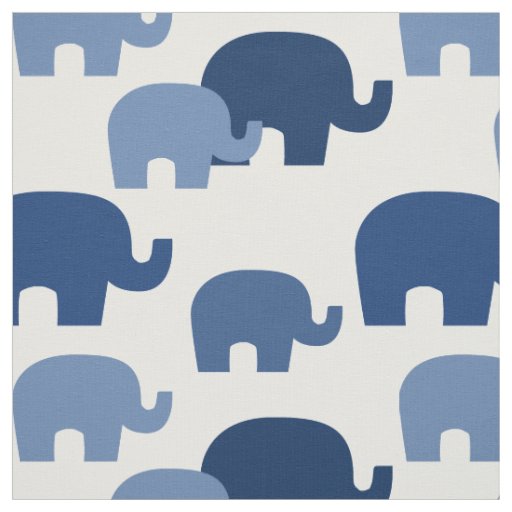 Safari Elephant Blue Silhouette Fabric