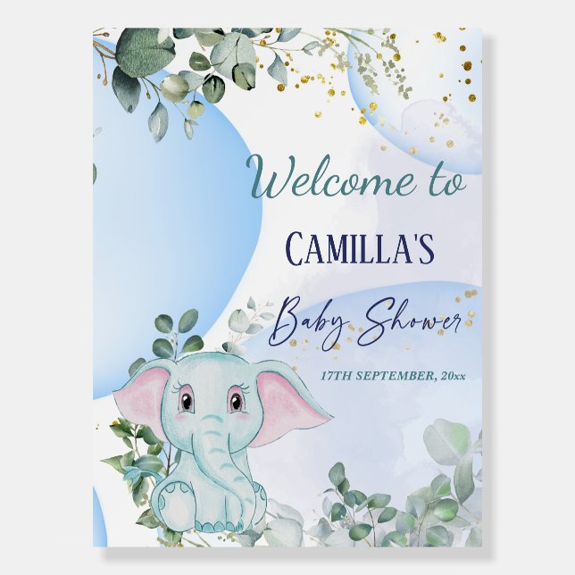 Safari Elephant Eucalyptus and Blue Bubbles Foam Board (Front)