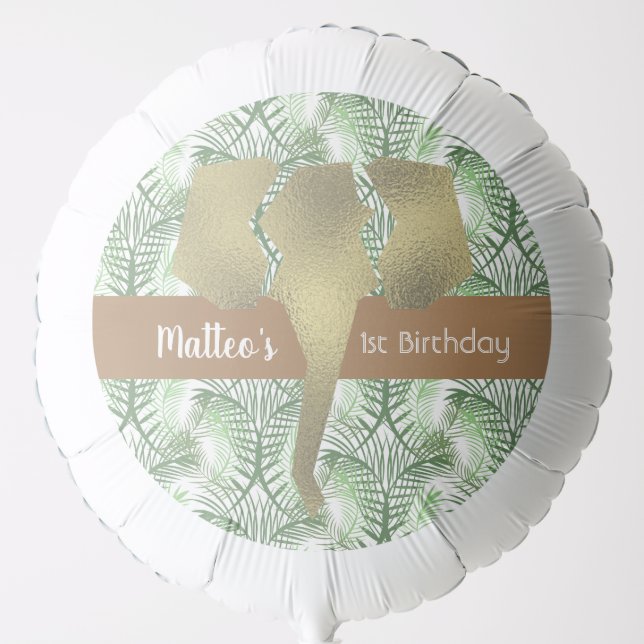 Safari Elephant Faux Gold Greenery Balloon (Front)