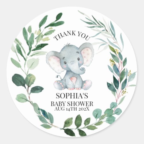 Safari Elephant Gender Neutral Baby Shower Classic Round Sticker - Safari Elephant Gender Neutral Baby Shower Classic Round Sticker  

Simple and sweet gender neutral baby shower sticker featuring a cute watercolor elephant and a foliage wreath.  All text is editable making this a very flexible template.