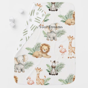 Safari Elephant Giraffe Zebra Flamingo Lion   Baby Blanket