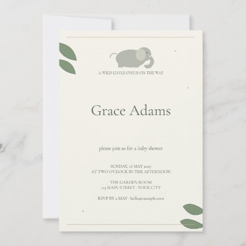 Safari Elephant Green Neutral Baby Shower Invitation