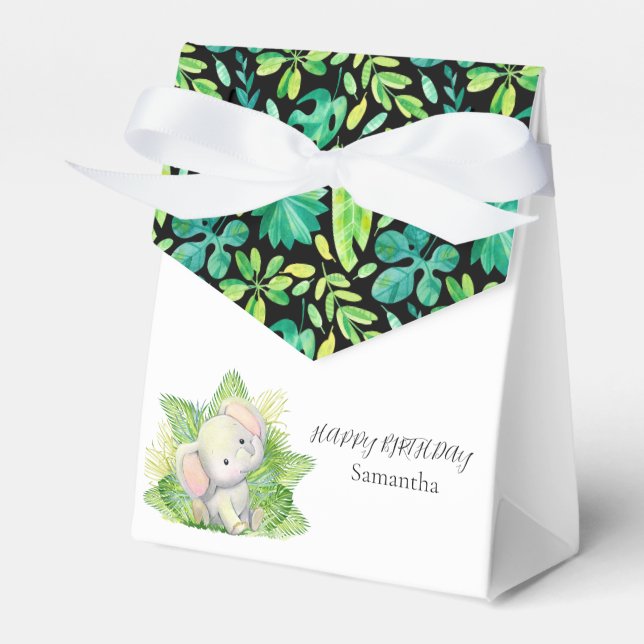 Safari elephant Happy Birthday Favor Box (Front Side)