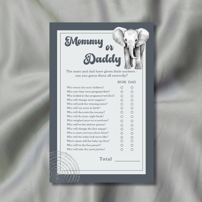 Safari Elephant Mommy or Daddy Baby Shower Game (Creator Uploaded)