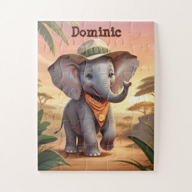 Safari Elephant Personalized  Jigsaw Puzzle (Vertical)