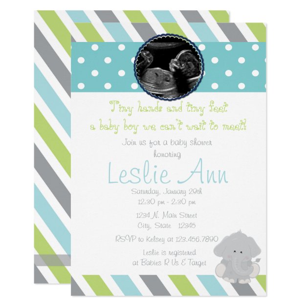 Safari Elephant Photo Blues Baby Shower Invitation