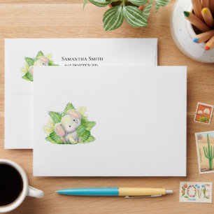 Safari Elephant Pink Baby Shower Envelope