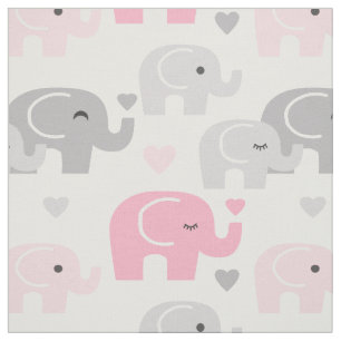 Safari Elephant Pink Gray Fabric