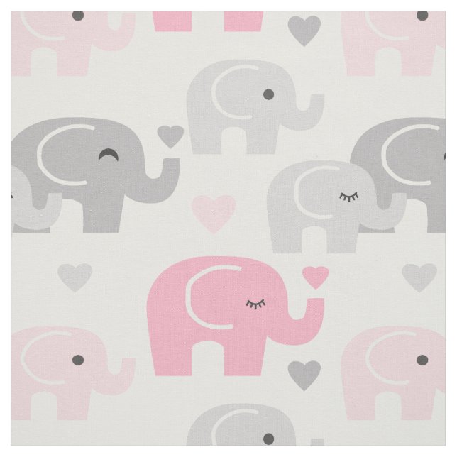 Safari Elephant Pink Gray Fabric (Swatch)