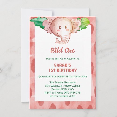 Safari Elephant wild one birthday Invitation