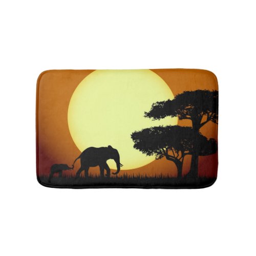 Safari elephants at sunset bath mat