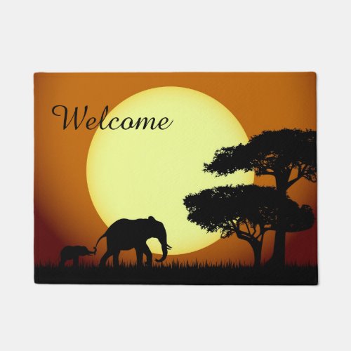 Safari elephants at sunset doormat