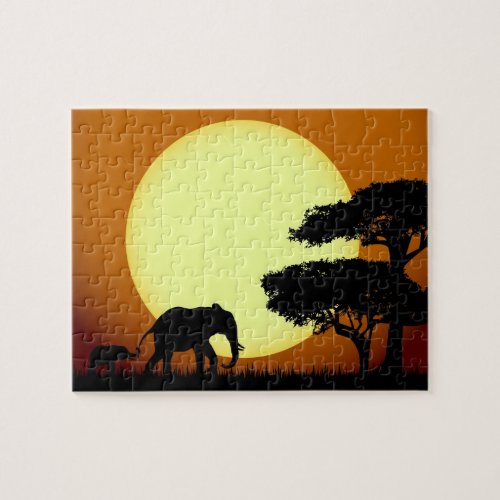 Safari elephants at sunset jigsaw puzzle