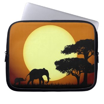 Safari Elephants At Sunset Laptop Sleeve by pixxart at Zazzle