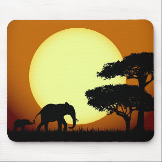 Safari elephants at sunset mouse pad