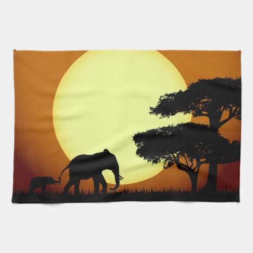 Safari elephants at sunset towel