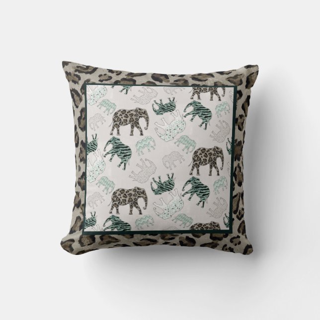 Safari Elephants Baby Boy Nursery Jungle Animals Throw Pillow (Front)