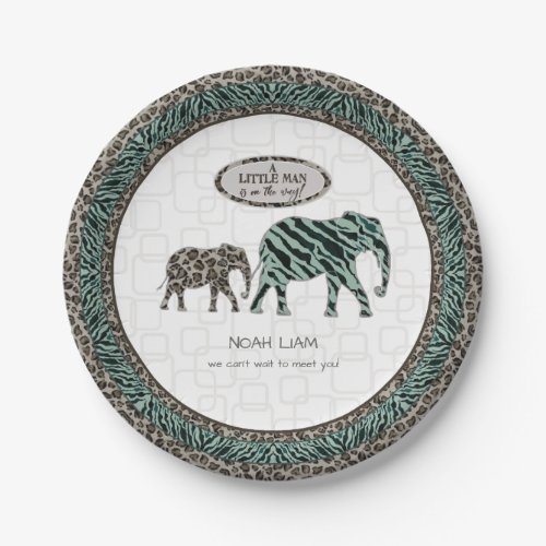 Safari Elephants Little Man Baby Boy Zebra Shower Paper Plates