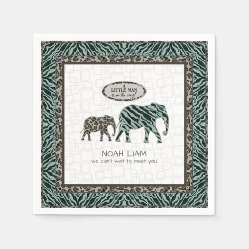  Safari Elephants Zebra Little Man Boy Baby Shower Napkins