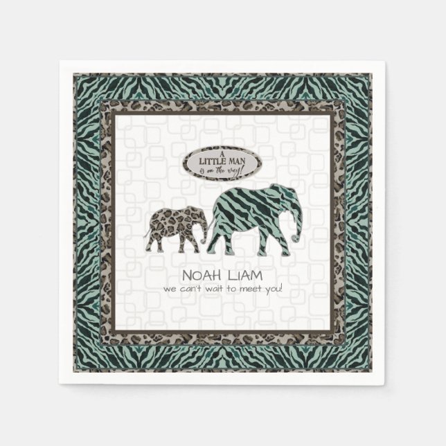  Safari Elephants Zebra Little Man Boy Baby Shower Napkins (Front)