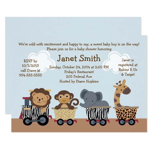 Safari Express/Animal Train Baby Shower Invitation