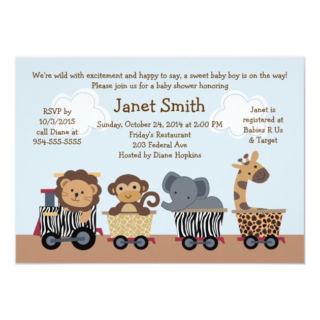 Safari Express/Animal Train Baby Shower Invitation
