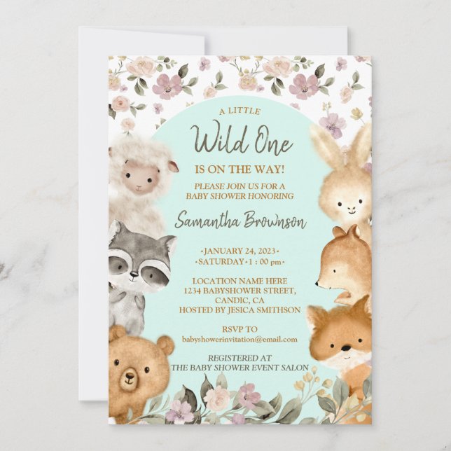 Safari Farm Animal Bear Fox Rabbit Raccoon blue Invitation (Front)