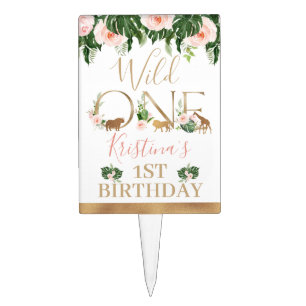 Safari Faux Gold Wild One Girl's Birthday Cake Pic Topper