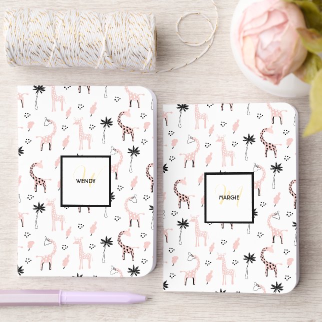 Safari field guide giraffe DIY name monogram Foil Vow Books (Wedding)