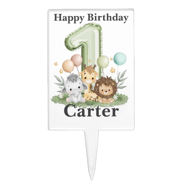 Safari First Birthday Custom Cake Topper (Front)