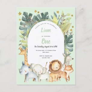 Safari first birthday invitation animals theme postcard