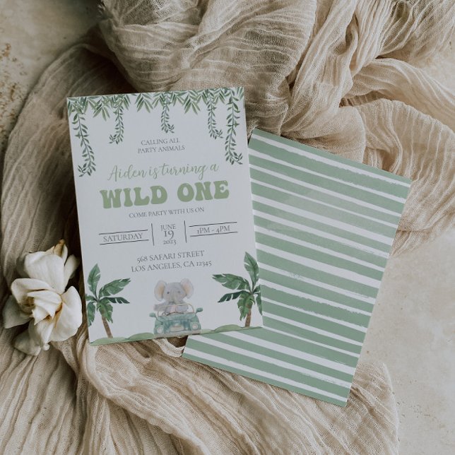 Safari First Birthday Invitation Soft Green  (Creator Uploaded)