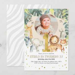 Safari first birthday invite jungle animals photo