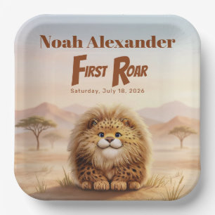 Safari First Roar Fluffy Leopard Birthday Party Paper Plates