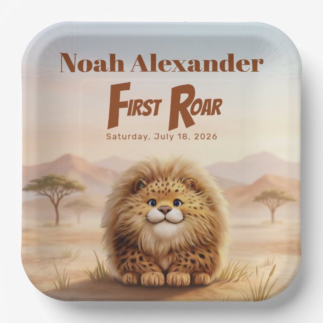 Safari First Roar Fluffy Leopard Birthday Party Paper Plates (Front)