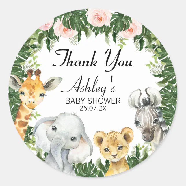 Safari Floral Foliage Baby Shower Favor Sticker | Zazzle