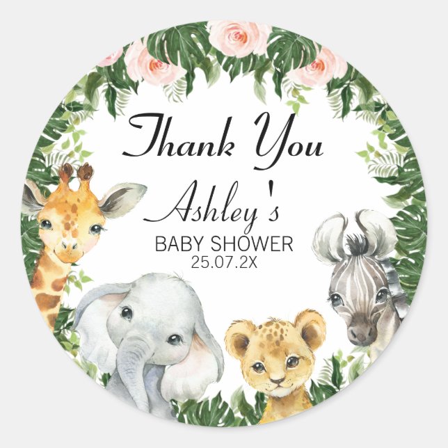 Safari Floral Foliage Baby Shower Favor Sticker (Front)