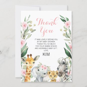 Safari Floral Wreath Baby Shower Thank You Card by figtreedesign at Zazzle