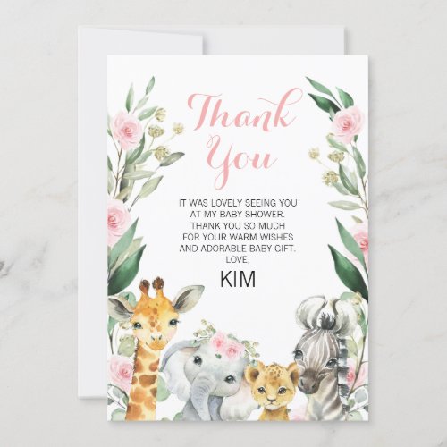 Safari Floral Wreath Baby Shower Thank You Card