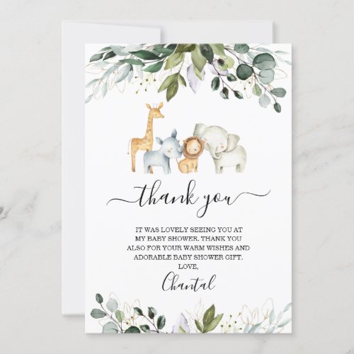 Safari Foliage Baby Shower Thank You Card