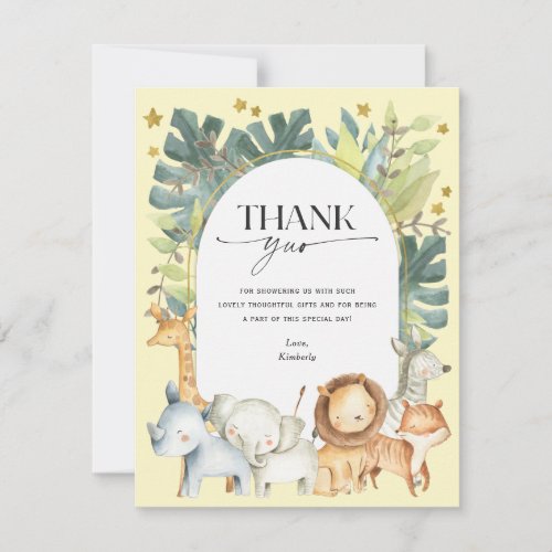 Safari forest animals gender neutral baby shower thank you card