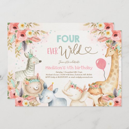 Safari Four Ever Wild Birthday Invitation Boho