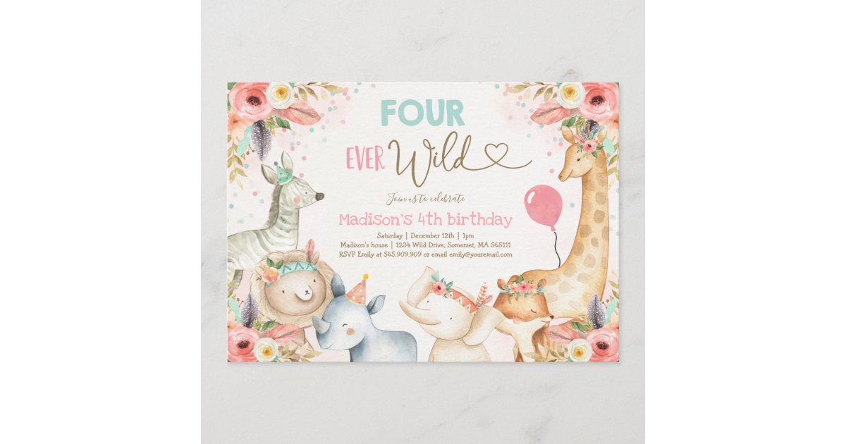 Download Safari Four Ever Wild Birthday Invitation Boho | Zazzle.com