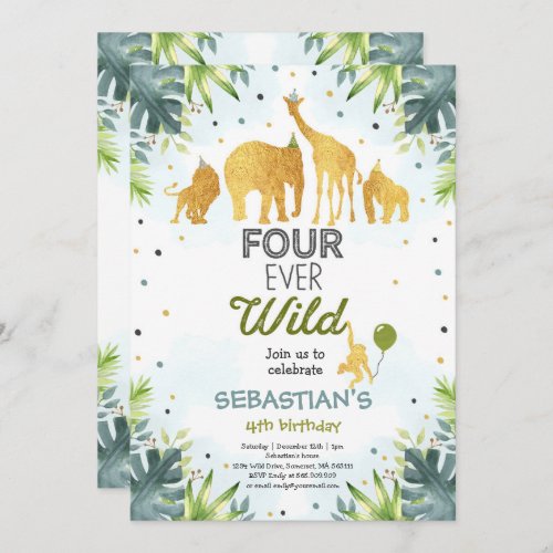 Safari Four Ever Wild Birthday Invitation Green