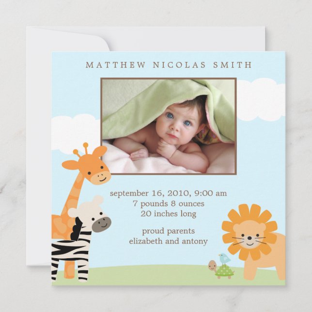 Safari Friends Birth Announcements (Front)