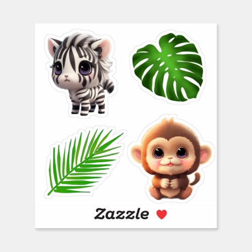 Safari friends cute zebra monkey  sticker