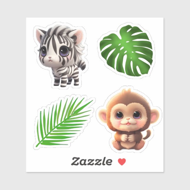 Safari friends cute zebra monkey  sticker (Sheet)