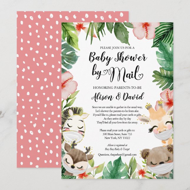 Safari Friends Gender Neutral Baby Shower By Mail Invitation (Front/Back)