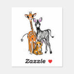 Safari friends, giraffe, zebra, tiger, blue polka sticker
