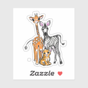 Safari friends, giraffe, zebra, tiger, blue polka sticker